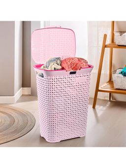 Kuber Industries - Pink Plastic Laundry Basket with Lid (L)