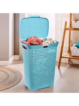 Kuber Industries - Blue Plastic Laundry Basket with Lid (L)