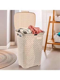 Kuber Industries - Beige Plastic Laundry Basket with Lid (L)