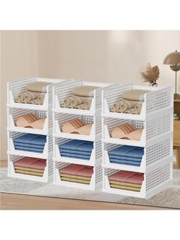Kuber Industries - White Plastic Storage Wardrobe Organizers (Pack of 12)
