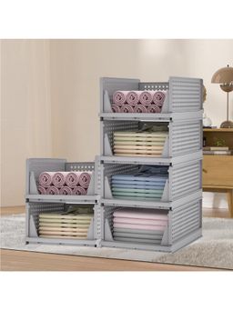 Kuber Industries - Grey Plastic Storage Wardrobe Organizers (Pack of 6)