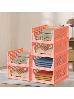 Kuber Industries - Pink Plastic Storage Wardrobe Organizers (Pack of 6)