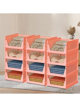 Kuber Industries - Pink Plastic Storage Wardrobe Organizers (Pack of 12)