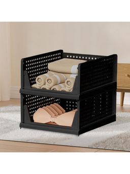 Kuber Industries - Black Plastic Storage Wardrobe Organizers (Pack of 2)