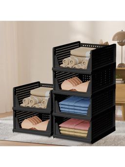 Kuber Industries - Black Plastic Storage Wardrobe Organizers (Pack of 6)