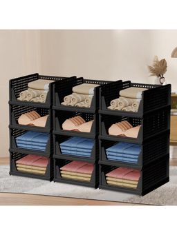 Kuber Industries - Black Plastic Storage Wardrobe Organizers (Pack of 12)