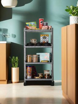 Kuber Industries - Grey 4-Layer Storage Trolley Rack with Wheels