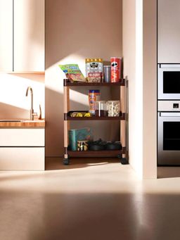 Kuber Industries - Brown 3-Layer Storage Trolley Rack with Wheels