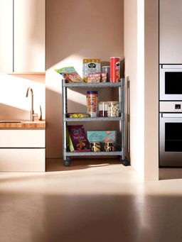 Kuber Industries - Grey 3-Layer Storage Trolley Rack with Wheels