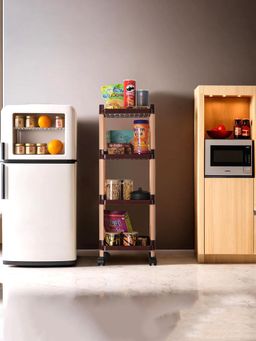 Kuber Industries - Brown 4-Layer Storage Trolley Rack with Wheels