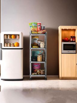 Kuber Industries - Grey 4-Layer Storage Trolley Rack with Wheels