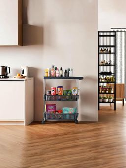 Kuber Industries - Grey Slim 3-Layer Storage Rack with Wheels