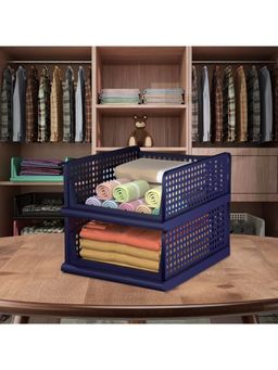 Kuber Industries - Navy Blue Plastic Storage Wardrobe Organizers (Pack of 2)