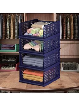 Kuber Industries - Navy Blue Plastic Storage Wardrobe Organizers (Pack of 4)
