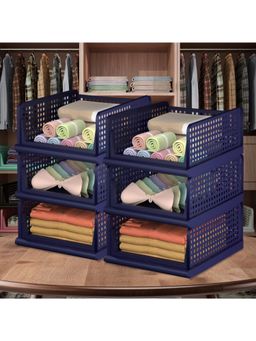 Kuber Industries - Navy Blue Plastic Storage Wardrobe Organizers (Pack of 6)