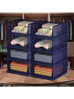 Kuber Industries - Navy Blue Plastic Storage Wardrobe Organizers (Pack of 8)