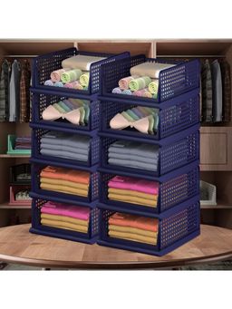 Kuber Industries - Navy Blue Plastic Storage Wardrobe Organizers (Pack of 10)
