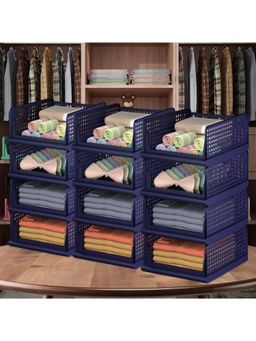 Kuber Industries - Navy Blue Plastic Storage Wardrobe Organizers (Pack of 12)