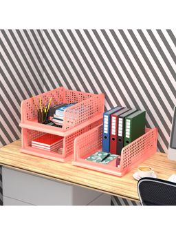 Kuber Industries - Coral Plastic Office Desk Organizers (Pack of 3)