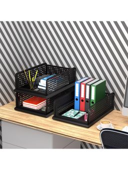 Kuber Industries - Black Plastic Office Desk Organizers (Pack of 3)