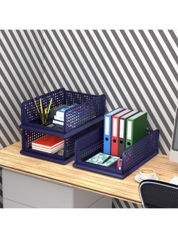 Kuber Industries - Navy Blue Plastic Office Desk Organizers (Pack of 3)