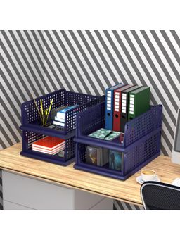 Kuber Industries - Navy Blue Plastic Office Desk Organizers (Pack of 4)