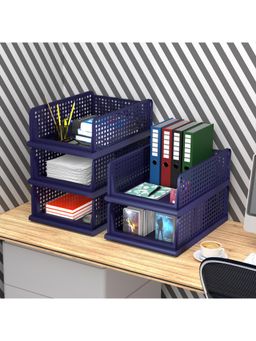 Kuber Industries - Navy Blue Plastic Office Desk Organizers (Pack of 5)