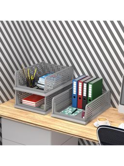 Kuber Industries - Grey Plastic Office Desk Organizers (Pack of 3)