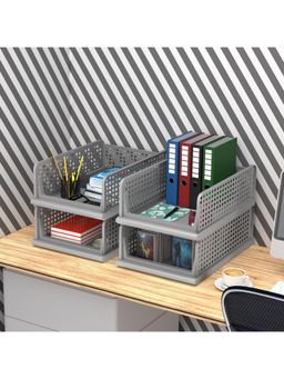 Kuber Industries - Grey Plastic Office Desk Organizers (Pack of 4)