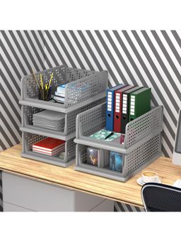 Kuber Industries - Grey Plastic Office Desk Organizers (Pack of 5)