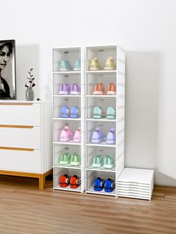 Kuber Industries - White Foldable 6-Layer Storage Shoe Rack (Pack of 2)