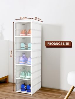 Kuber Industries - White 5-Tier Foldable Storage Shoe Rack