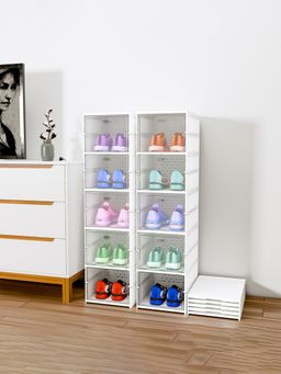 Kuber Industries - White Foldable 5-Layer Storage Shoe Rack (Pack of 2)