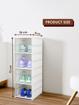 Kuber Industries - White 4-Tier Foldable Storage Shoe Rack