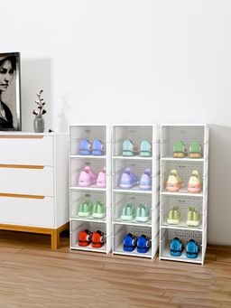 Kuber Industries - White Foldable 4-Layer Storage Shoe Rack (Pack of 3)