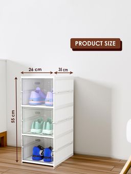 Kuber Industries - White 3-Tier Foldable Storage Shoe Rack