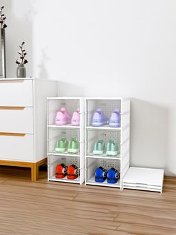 Kuber Industries - White Foldable 3-Layer Storage Shoe Rack (Pack of 2)