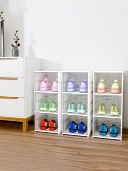 Kuber Industries - White Foldable 3-Layer Storage Shoe Rack (Pack of 3)