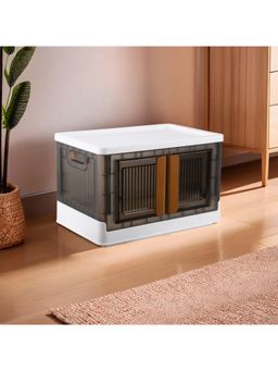 Kuber Industries - Grey Plastic Double Door Storage Box with Wheels & Lid