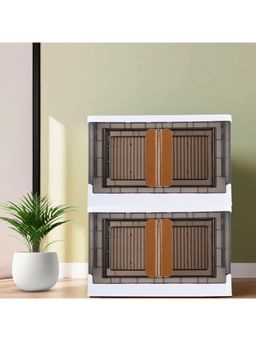 Kuber Industries - Grey Plastic Double Door Storage Box with Wheels & Lid (Pack of 2)