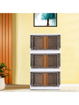 Kuber Industries - Grey Plastic Double Door Storage Box with Wheels & Lid (Pack of 3)