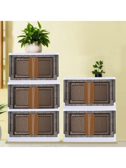 Kuber Industries - Grey Plastic Double Door Storage Box with Wheels & Lid (Pack of 5)