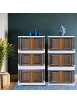 Kuber Industries - Grey Plastic Double Door Storage Box with Wheels & Lid (Pack of 6)