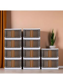 Kuber Industries - Grey Plastic Double Door Storage Box with Wheels & Lid (Pack of 10)