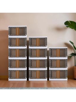 Kuber Industries - Grey Plastic Double Door Storage Box with Wheels & Lid (Pack of 12)