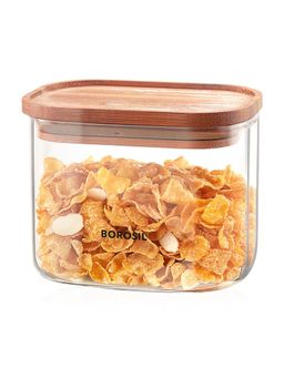 Borosil - Transparent Food Storage Jar with Bamboo Lid (600ml)