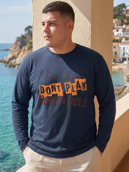 Bewakoof - Men's Navy Blue Rock N Roll Typography Plus Size T-shirt
