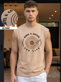 Bewakoof - Ginger Root Brown Vinyl and Coffee Graphic Printed Boxy Fit Vest
