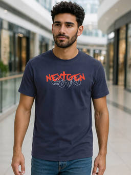 Bewakoof - Blue Typography Casual Cotton T-Shirt