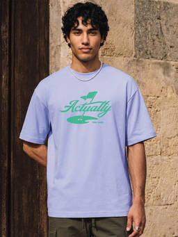 Bewakoof - Men's Baby Lavender Actually Typography Oversized T-Shirt